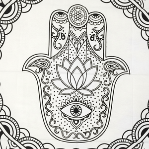 ผ้าทอแขวนผนังลายมือฮัมซาแบบอินเดีย  งานศิลปะตกแต่งผนังสีดำขาว  งานศิลปะตกแต่งผนังสไตล์โบฮีเมียน  งานศิลปะตกแต่งผนังลายฟาติมา - Product Image 1