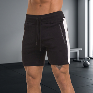 Shorts pour hommes à taille haute avec cordon de serrage, noir uni avec bande latérale blanche, séchage rapide, décontractés, pour l'entraînement - Product Image 4