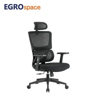 Chaise de bureau ergonomique de direction EGROspace confortable avec roulettes, dossier en maille et appui-tête pivotant