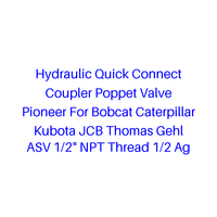 Acoplador hidráulico de conexión rápida con válvula de pluma Pioneer para Bobcat, Caterpillar, Kubota, JCB, Thomas, Gehl, ASV, rosca NPT de 1/2 pulgada, 1/2 Ag