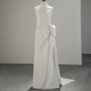 Jancember SFY216 Chic cuello alto arco sin mangas satén vestidos de novia para niñas - Product Image 1