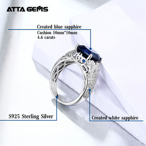 4.3กะรัตแหวนไพลินสีฟ้าสำหรับคน100% 925สเตอร์ลิงสีฟ้าแหวนไพลินเครื่องประดับปรับพรรคของขวัญหมั้นแต่งงาน - Product Image 2