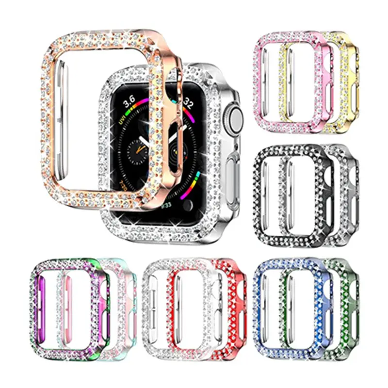 Bling Case for Apple Watch Series SE 6/5/4 44mm, Bling Cover Double Diamonds Rhinestone Bumper Protective Frame Replacement for