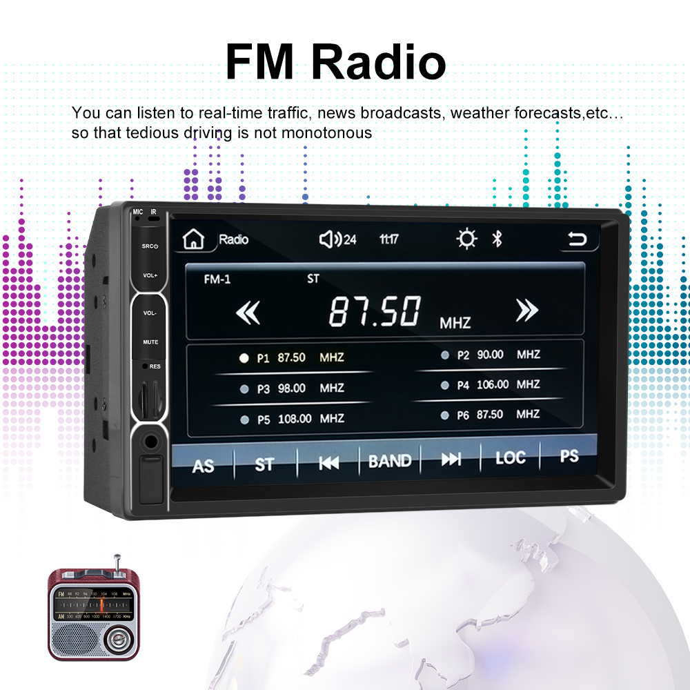 Podofo 2Din 7'' MP5 Carplay Android Auto Car Stereo Double Din FM Audio Mp5 Player Autoradio 7 inch Car Radio Player