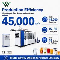 Machine de fabrication de gobelets jetables entièrement automatique d'occasion en PP, PS, PET, PVC, thermoformage pour gobelets à café, thé, jus, eau, certifiée CE, avec moteur