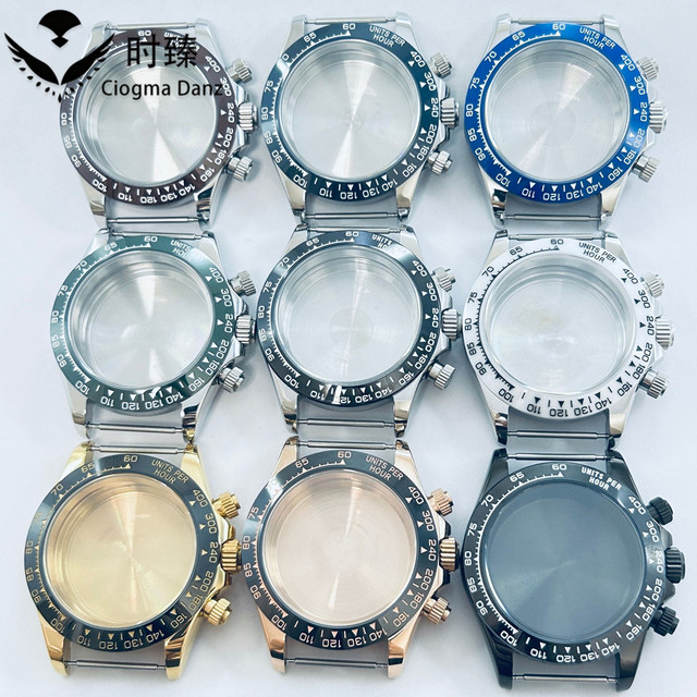 Factory Direct 39mm VK63 VK64 Watch Case Silver Gold Black Ceramic Bezel Sapphire Glass for VK63 VK64 Quartz Movement Wholesale