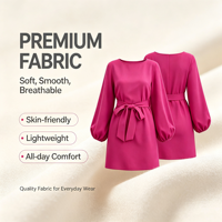 Robe courte en satin pour femme, col bateau, manches longues lanternes, ceinture à nouer, couleur unie, respirante, idéale pour le bureau