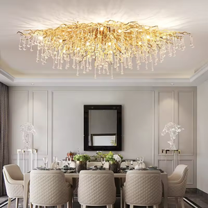 <span class=keywords><strong>Lampadario</strong></span> a Gocce di Pioggia con Altezza Regolabile, Lampada da Soffitto in Alluminio, <span class=keywords><strong>Moderno</strong></span> Lussuoso <span class=keywords><strong>Lampadario</strong></span> in Cristallo Dorato, Luce Bianca Calda 3500K - Product Image 2