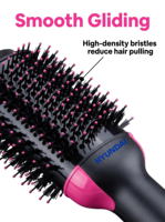 Brosse sèche-cheveux professionnelle HYUNDAI avec ions négatifs pour le lissage, le coiffage et le brushing, noir rose