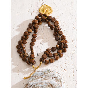 JINYOU New Trend Herbst Winter Retro Braun Acryl Herz Perlen Edelstahl Vergoldung Herz Anhänger Halskette - Product Image 3