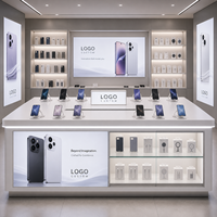 Comptoir de présentation de téléphones portables sur mesure moderne avec éclairage LED intégré, design de boutique de marque, Ceres