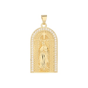 Collana con Pendente della Vergine <span class=keywords><strong>Maria</strong></span> in Ottone Placcato Oro 14K, Stile Hip Hop Iced Out Bling, Medaglia Religiosa Cristiana <span class=keywords><strong>per</strong></span> Uomini e Donne, Idea Regalo - Product Image 1