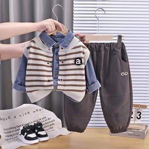 Nouvel ensemble de vêtements en coton pour garçons automne 2026 – <span class=keywords><strong>Gilet</strong></span> rayé et ensemble trois pièces tendance pour bébés garçons – Vêtements pour enfants en gros - Product Image 3