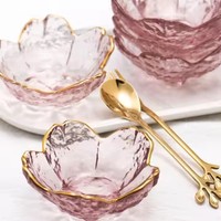 Bol en verre de style Japandi de haute qualité en forme de fleur de cerisier, mini-bol à épices, à glace ou à dessert avec bord doré, assiette décorative en verre