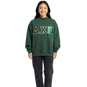 Sudadera Verde de Cuello Alto para Mujer con Estampado de Letras con Purpurina ΔXB, Manga Regular, Tejido de Algodón, Ropa Casual de Otoño - Product Image 1