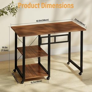Bureau pliant avec étagère de rangement, bureau d'ordinateur pour l'écriture, <span class=keywords><strong>table</strong></span> à manger pliante multifonctionnelle, <span class=keywords><strong>table</strong></span> mobile avec roulettes - Product Image 2