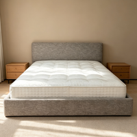 Cadre de lit rembourré en tissu gris moderne, lit plateforme à profil bas pour chambre à coucher, meubles de maison