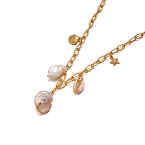 Collares de Moda Hawaiana de Verano, Joyería de Acero Inoxidable 316L, Collar de Conchas Marinas Chapado en Oro de 14k y 18k para Mujer - Product Image 5