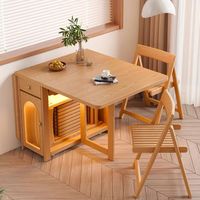 Table à manger pliante minimaliste en bois massif avec design rectangulaire, taille compacte, fonction extensible pour les petites maisons