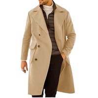 Manteau en laine beige à double boutonnage pour hommes, manteau long d'hiver avec bouton de décoration, parka style trench