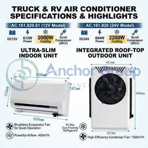 เครื่องปรับอากาศแบบแยกส่วน 12V 24V ใช้ไฟฟ้ากระแสตรง คอมเพรสเซอร์แบบสโครล ระบบทำความเย็นกระแสตรง สำหรับรถบรรทุกขนาดใหญ่ รถบ้านเคลื่อนที่ และห้องโดยสารรถคาราวาน - Product Image 3