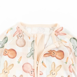 Baju Bayi Motif Kelinci Paskah Miozing Pastel Grosir Bahan Bambu Elastis Bernapas Romper Bayi Musim Panas Bambu - Product Image 4