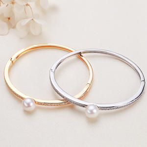 Wholesale Edison Copper & <b>Gold</b>-Plated White Zircon Inlaid Freshwater <b>Pearl</b> <b>Bracelet</b> for Women - Product Image 1