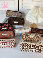 Rétro Mode Léopard Velours Côtelé Imprimé Écologique Trousse Étudiant Grande Capacité Papeterie Portable Rouge À Lèvres
