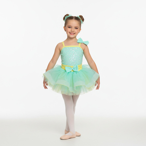 Vestido de Ballet con Lentejuelas Verde Menta para Niñas, Tutú de Tul en Capas para Recital de Danza y Actuaciones Escénicas - Product Image 1