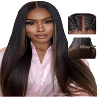 Perruques Lace Front Yaki Marron Châtain 16 Pouces Densité 150% Originales Pré-coupées Pré-épilées Nœuds Blanchis Sans Colle avec Cordon de Serrage