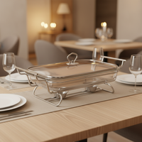 Chauffe-Plat de Luxe en Verre et Acier Inoxydable à Alcool pour Buffet, Idéal pour Restaurants, Hôtels, Mariages et Traiteurs