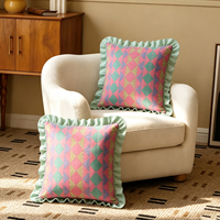 Housse de coussin en coton 100% rétro à volants géométriques, housse de coussin décorative imprimée colorée, décoration de canapé, décoration de la maison