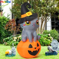 Jouet gonflable fait sur commande d'usine de citrouille de magicien gonflable populaire de chat assis avec la décoration gonflable d'Halloween de lumières de LED