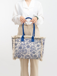 Borsa Tote in tela retrò bohémien ad alta capacità da donna in stile etnico da <span class=keywords><strong>spiaggia</strong></span> <span class=keywords><strong>e</strong></span> da viaggio con fodera in poliestere con nappine - Product Image 2