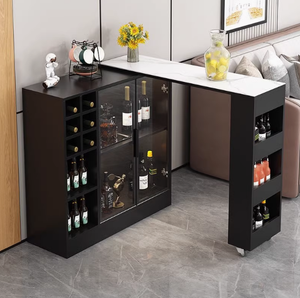 Hiện đại sang trọng Home Bar Tủ thắp sáng rượu vang và rượu hiển thị với bảng điều khiển bằng gỗ cho phòng khách - Product Image 1