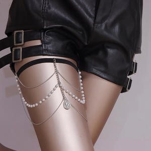 Chaîne de cuisse pour femme avec pendentif goutte d'eau en perles et cristaux, bijou de corps pour boîte de nuit, chaîne de jambe multicouche à cordon élastique - Product Image 5