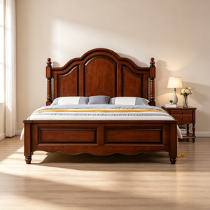 Traditional Mahogany Queen Size Wood Bed Frame with Storage and Panel Design - Product Image 3
