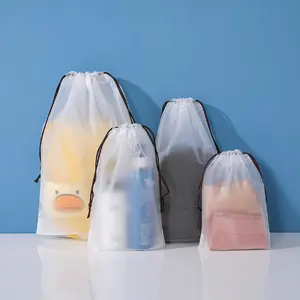 PEVA Saco de armazenamento com cordão transparente, embalagem plástica fosca descartável para roupas de brinquedo, roupas íntimas, acessórios de viagem