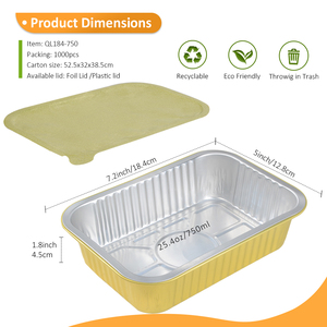 Envases de Alimentos Ecológicos de 750 ml, Envase Rectangular Dorado de Papel de Aluminio con Tapa de Plástico - Product Image 2
