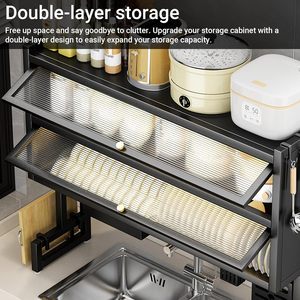 Yeni Ürün Dolap Kapılı Çok Fonksiyonlu Ev Tipi Süzgeçli Raf Çift Katmanlı Metal Mutfak Gereçleri Saklama Rafı - Product Image 4