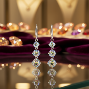 Eleganti Orecchini Pendenti in Quarzo Arcobaleno con Montatura a Griffe in Argento 925 e Cristalli Strass, Gioielli Classici da Donna per Feste - Product Image 2