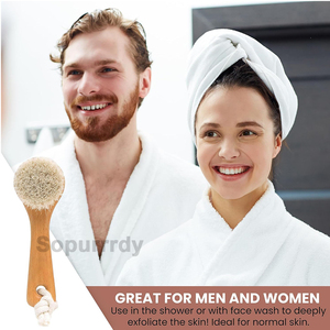 Logo personnalisé Brosse exfoliante <span class=keywords><strong>pour</strong></span> <span class=keywords><strong>le</strong></span> visage prend en charge <span class=keywords><strong>le</strong></span> <span class=keywords><strong>teint</strong></span> éclatant Poils de cheval moyen Brosse nettoyante en bambou Soins du visage et du corps - Product Image 5