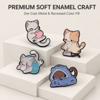 En gros, Pin's en émail souple personnalisé, motif chat ludique Kawaii, en métal, peint, pour les amoureux des animaux, pour veste en jean