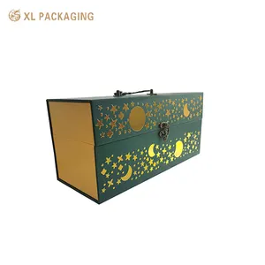 Роскошная Подарочная коробка с ручкой, верхняя часть внутри подарка ниже внутри вина, 2-слойный замок, модная упаковочная коробка с логотипом