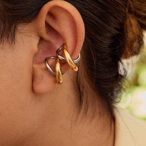 Geometric <b>Clip</b>-on Earrings Gold <b>Silver</b> Color Block Irregular Design For Women Party Fashion Jewelry - Product Image 2