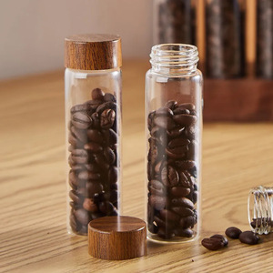 Contenedor de almacenamiento de granos de café ecológico con base de madera maciza de nogal, soporte de dosis única de 12 tubos - Product Image 2