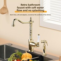 Robinet de cuisine rétro français classique européen en cuivre et argent, créatif, pour évier, avec eau chaude et froide, et cartouche céramique