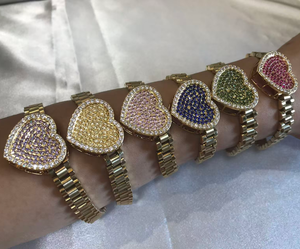 Pulsera de Moda Personalizada con Cadena de Eslabones Tipo Nugget de Acero Inoxidable, Dije de Corazón con Circonita y Piedra de Nacimiento de 12 Meses - Product Image 3