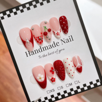 Kuku Palsu TSZS Medium Almond Buatan Tangan Motif Leopard Keren Manis 3D Bunga Pink Nude Dapat Digunakan Kembali Grosir