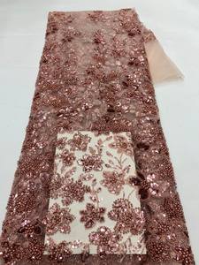 Tissu en dentelle brodée de fleurs à perles 2025, tissu en dentelle française à sequins et perles Y35968 - Product Image 2